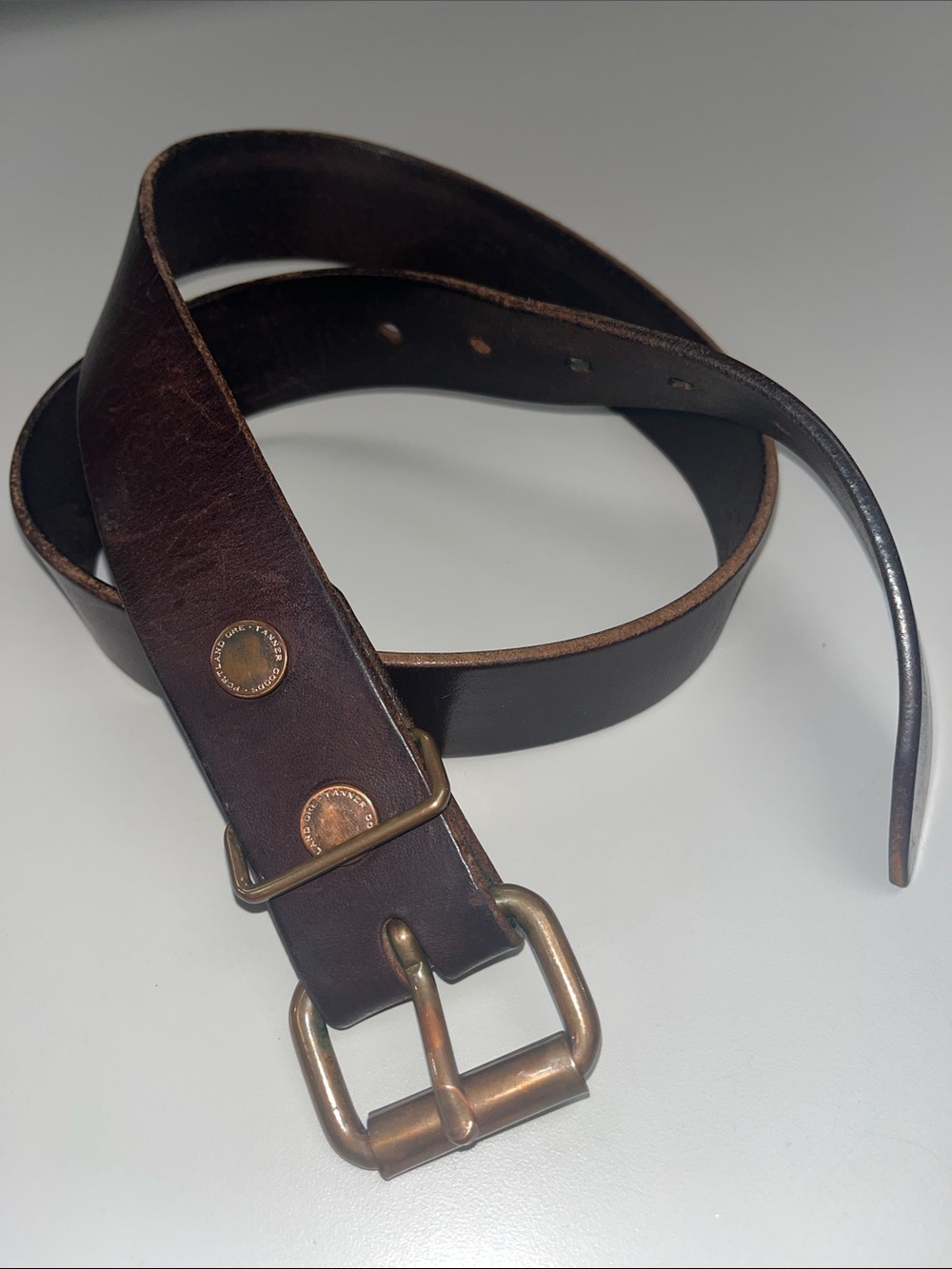 Tanner Goods Men's Leather Belt in Dark Brown w/ Copper Color Buckle